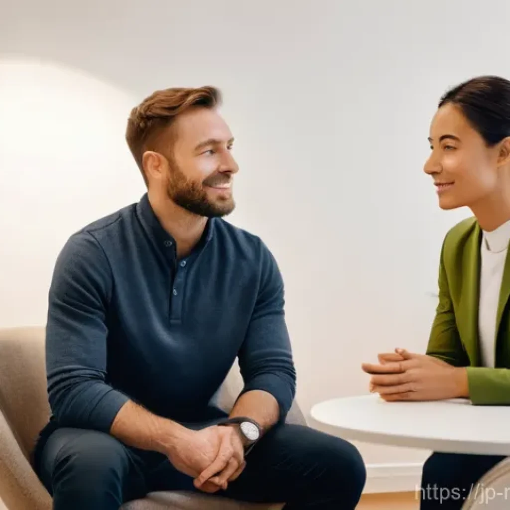 스포츠마사지사 고객 상담 노하우 - **Prompt 1: Empathetic Initial Consultation**
A bright, clean, and modern sports massage clinic ...