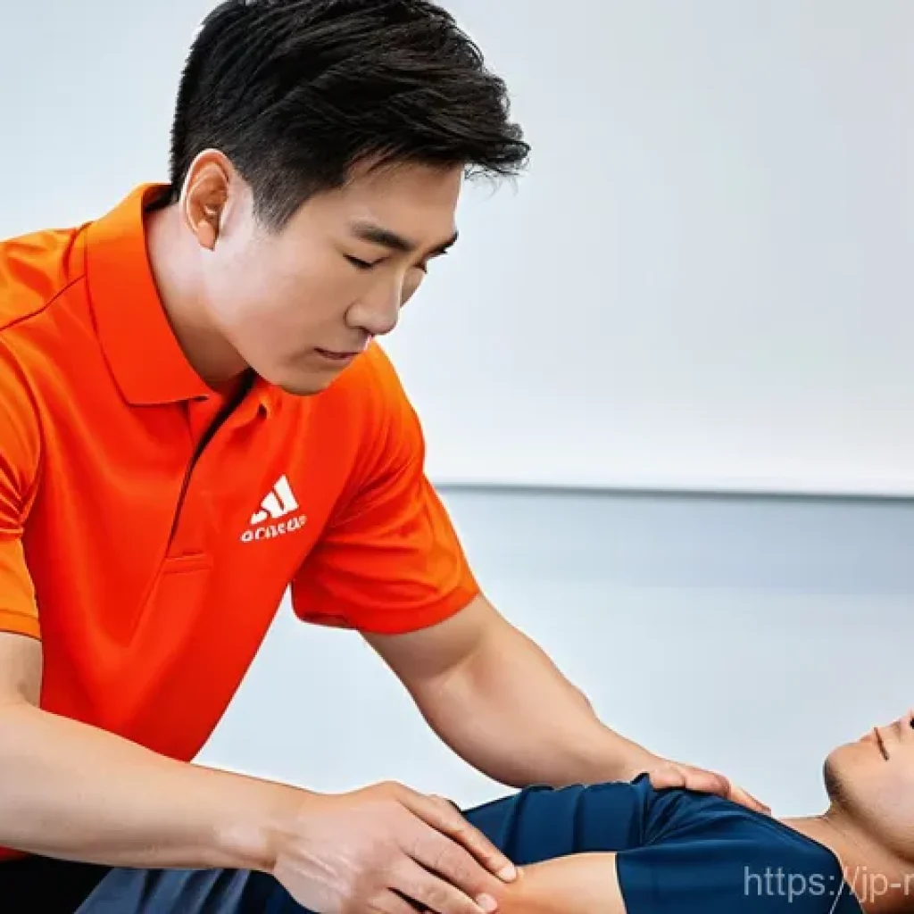 스포츠마사지사 이력서 작성법 - **Prompt:** A professional Japanese sports massage therapist, wearing a neat and functional uniform ...