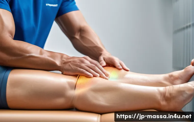 스포츠마사지사와 운동 후 회복 - A professional sports massage scene focusing on muscle fiber recovery: a fit Japanese athlete wearin...