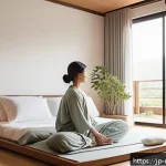 스포츠마사지사와 운동 처방 - A serene modern bedroom scene focused on improving sleep quality: soft natural morning light filters...